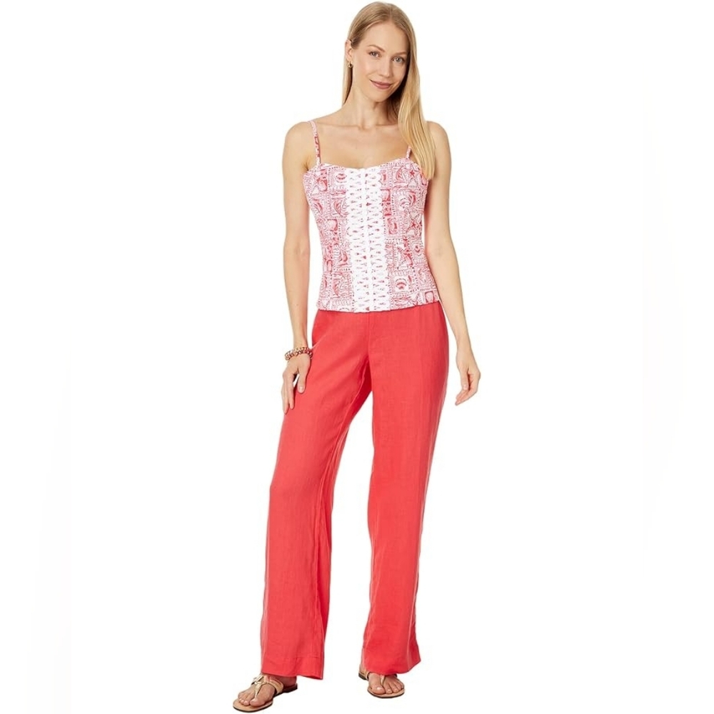 Lilly Pulitzer Deri Coral Linen Pants Palazzo